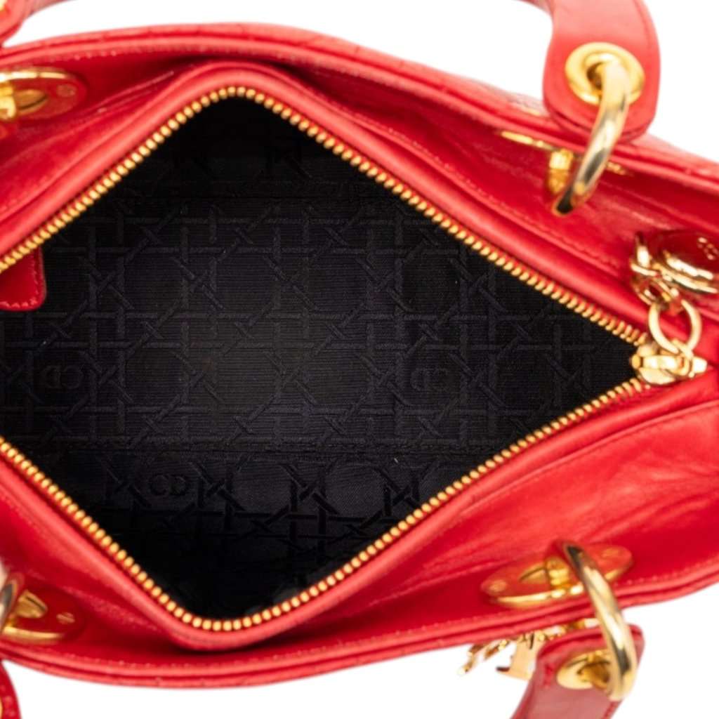 Dior Medium Lambskin Cannage Lady Dior Red Leather Very good condition - Model View