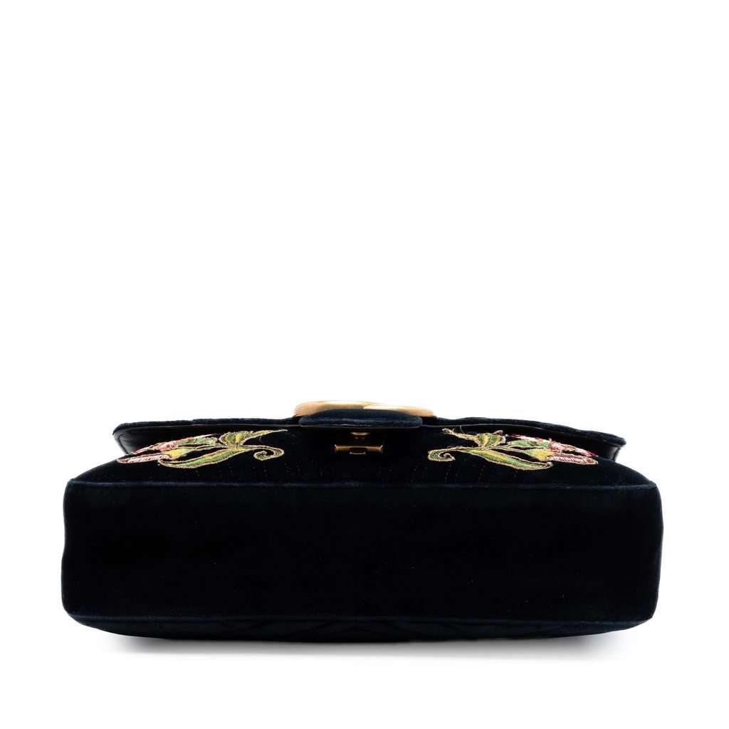 Gucci Large GG Marmont Matelasse Velvet Embroidered Loved Shoulder Bag Black Very good - Inside View
