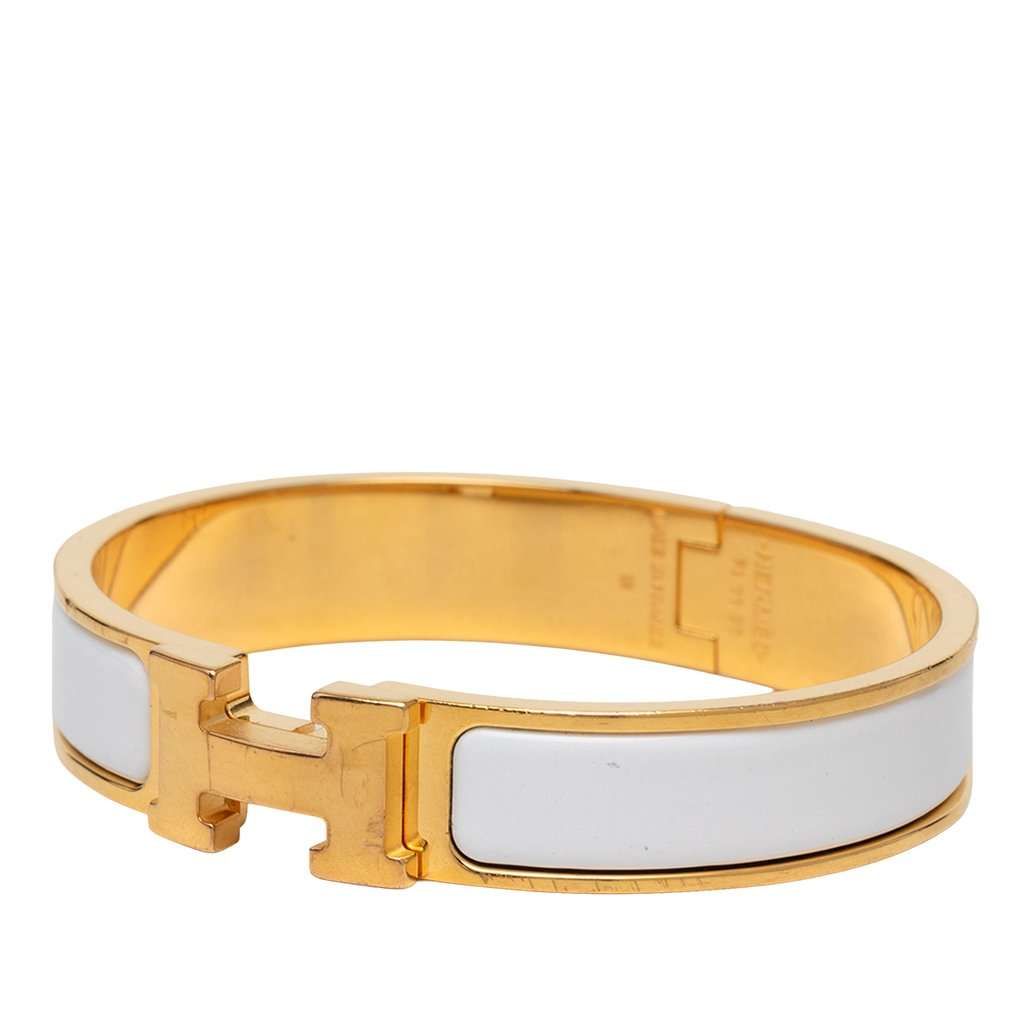 Hermès Narrow Enamel Clic H Bracelet PM White Very good - Back View
