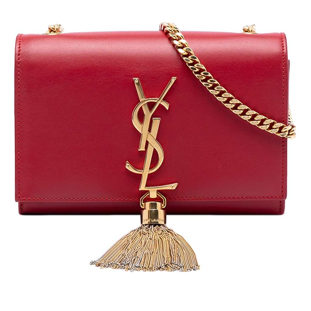Saint Laurent Small Smooth Calfskin Monogram Kate Tassel Crossbody Red Leather Very good condition - Front View