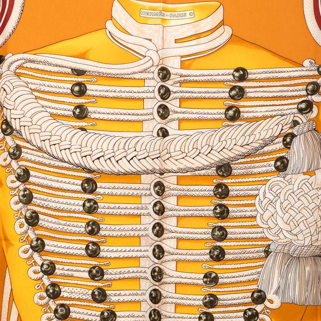 Hermès Brandebourgs Silk Scarf 90 Yellow Very good condition - Back View