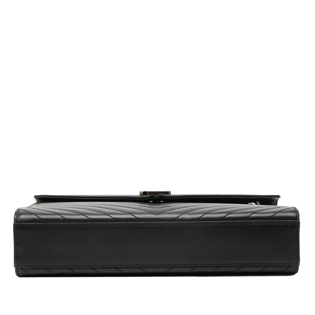 Saint Laurent Large Calfskin Chevron Monogram Envelope Bag Black Leather Very good condition - Inside View