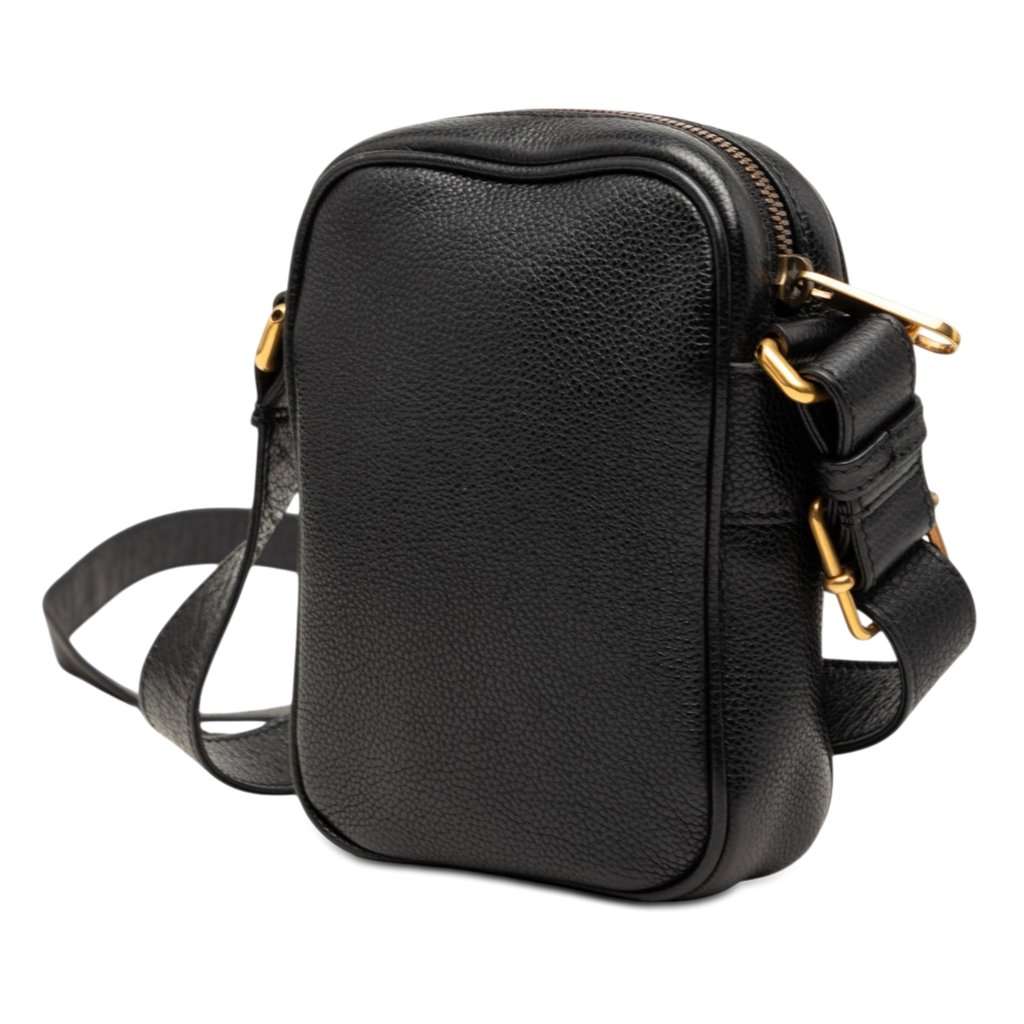 Gucci Mini Grained Calfskin Logo Crossbody Black Leather Very good condition - Back View