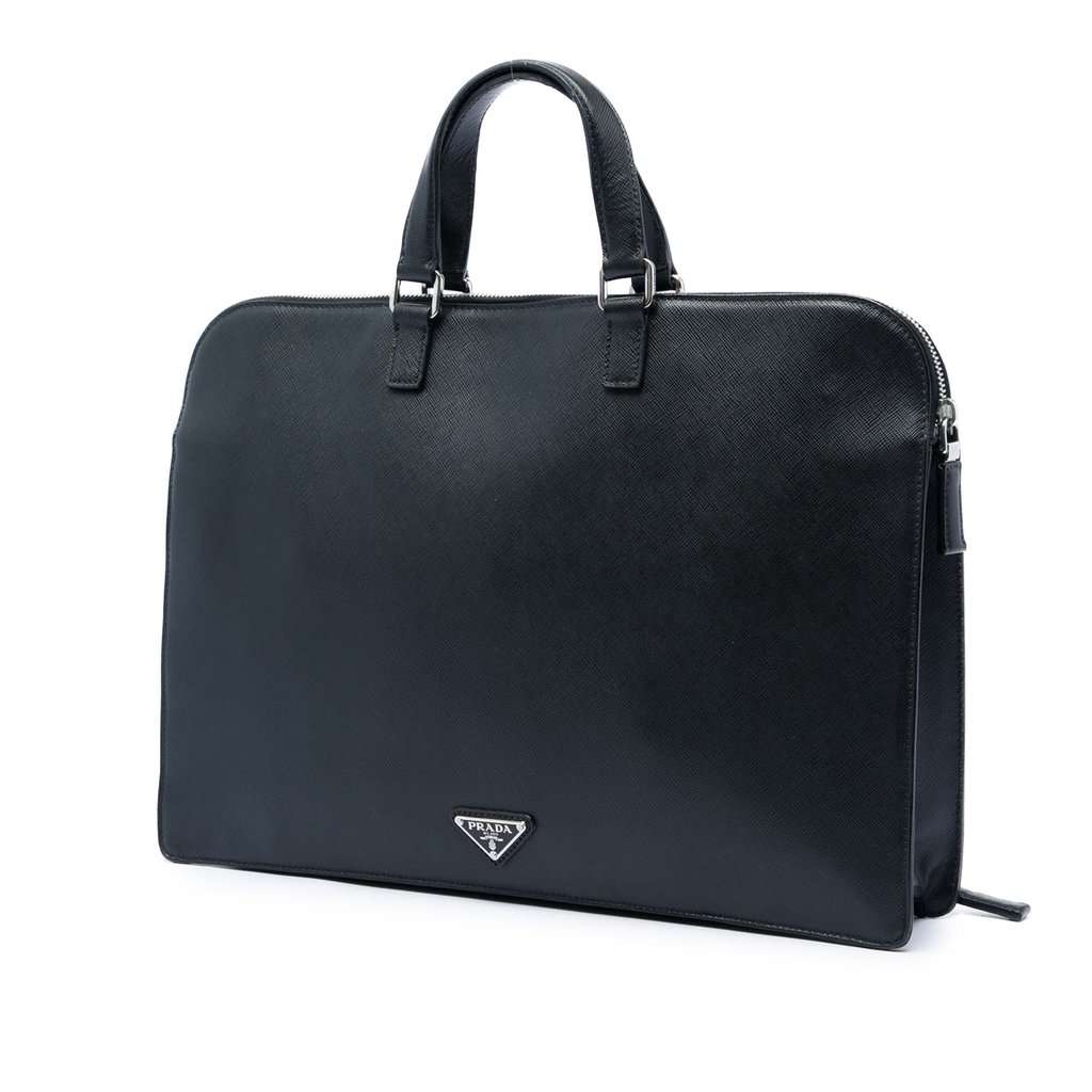 Prada Saffiano Cuir Travel Front Zip Pocket Briefcase Black Leather Very good - Back View