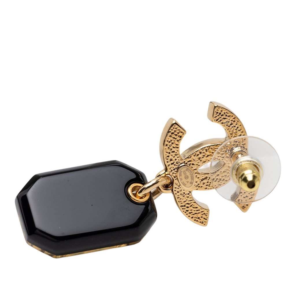 Chanel CC Gold Plated Strass and Resin No 5 Drop Push Back Earrings Gold Metal Very good condition - Inside View