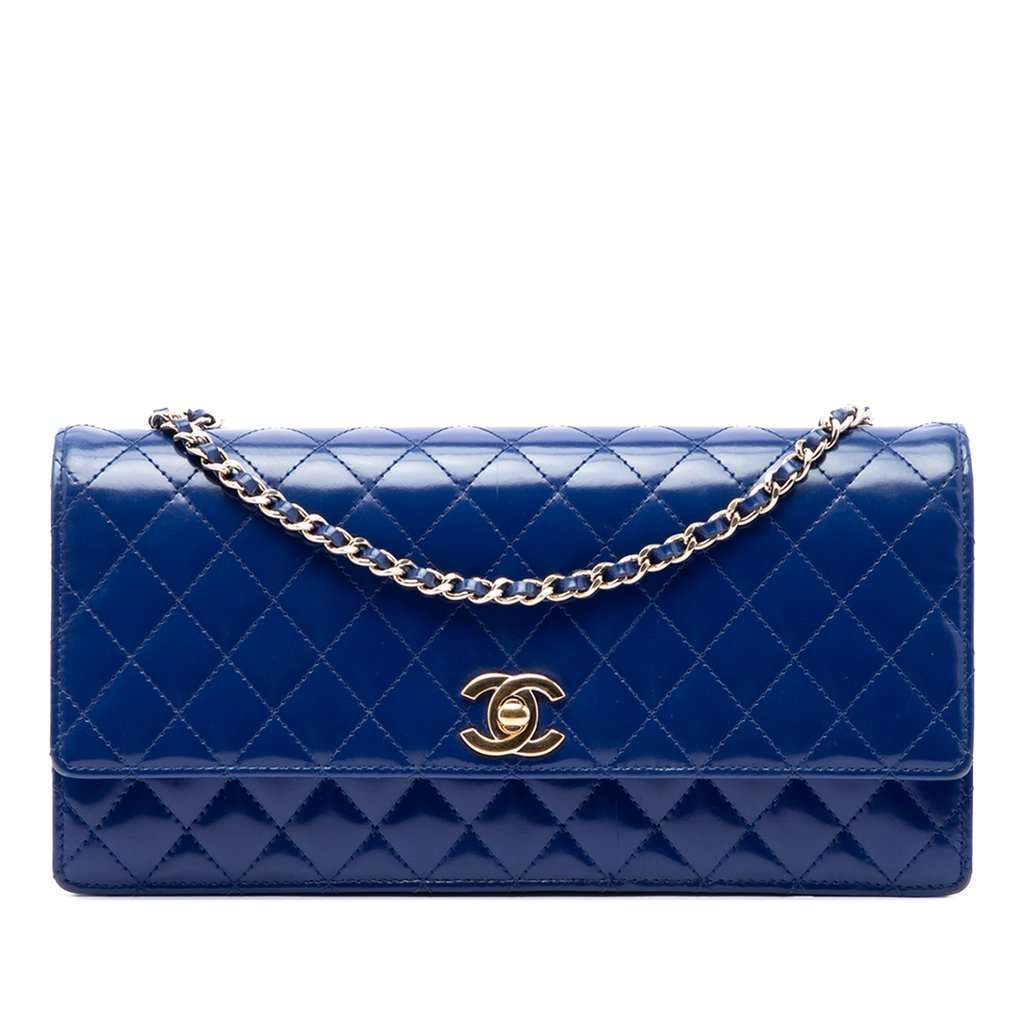Chanel CC Quilted Lambskin Long Flap Blue Leather Good condition - Front View