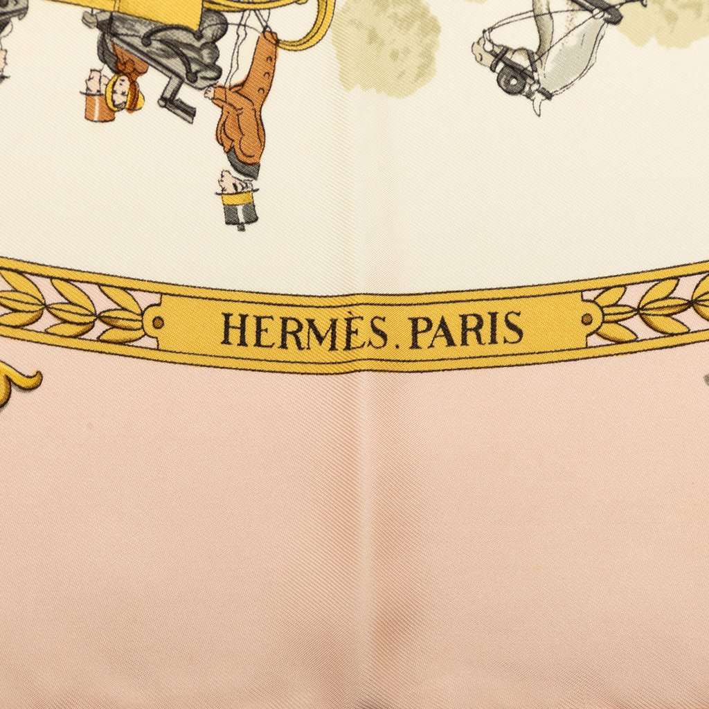 Hermès La Promenade de Longchamps Silk Scarf 90 Pink Very good - Model View