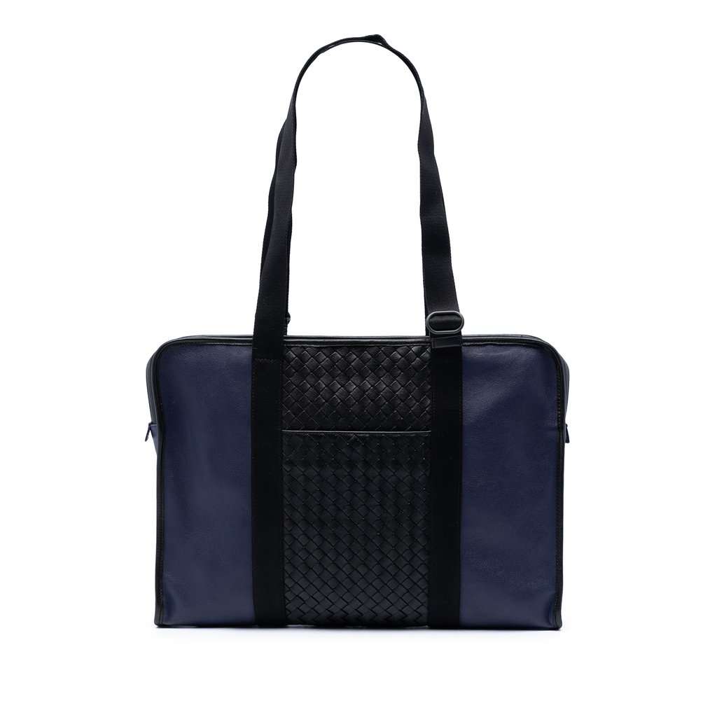 Bottega Veneta Bicolor Intrecciato Trimmed Nappa Business Bag Blue Leather Very good condition - Front View