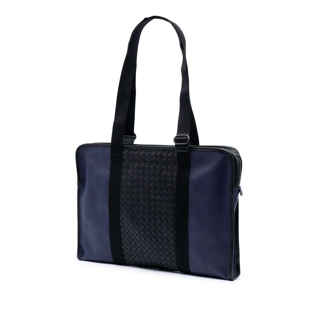 Bottega Veneta Bicolor Intrecciato Trimmed Nappa Business Bag Blue Leather Very good condition - Back View