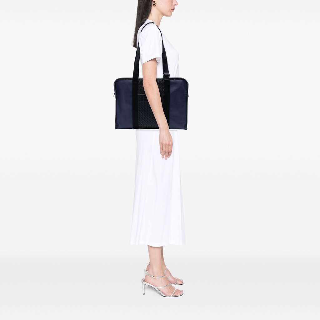 Bottega Veneta Bicolor Intrecciato Trimmed Nappa Business Bag Blue Leather Very good condition - Box View