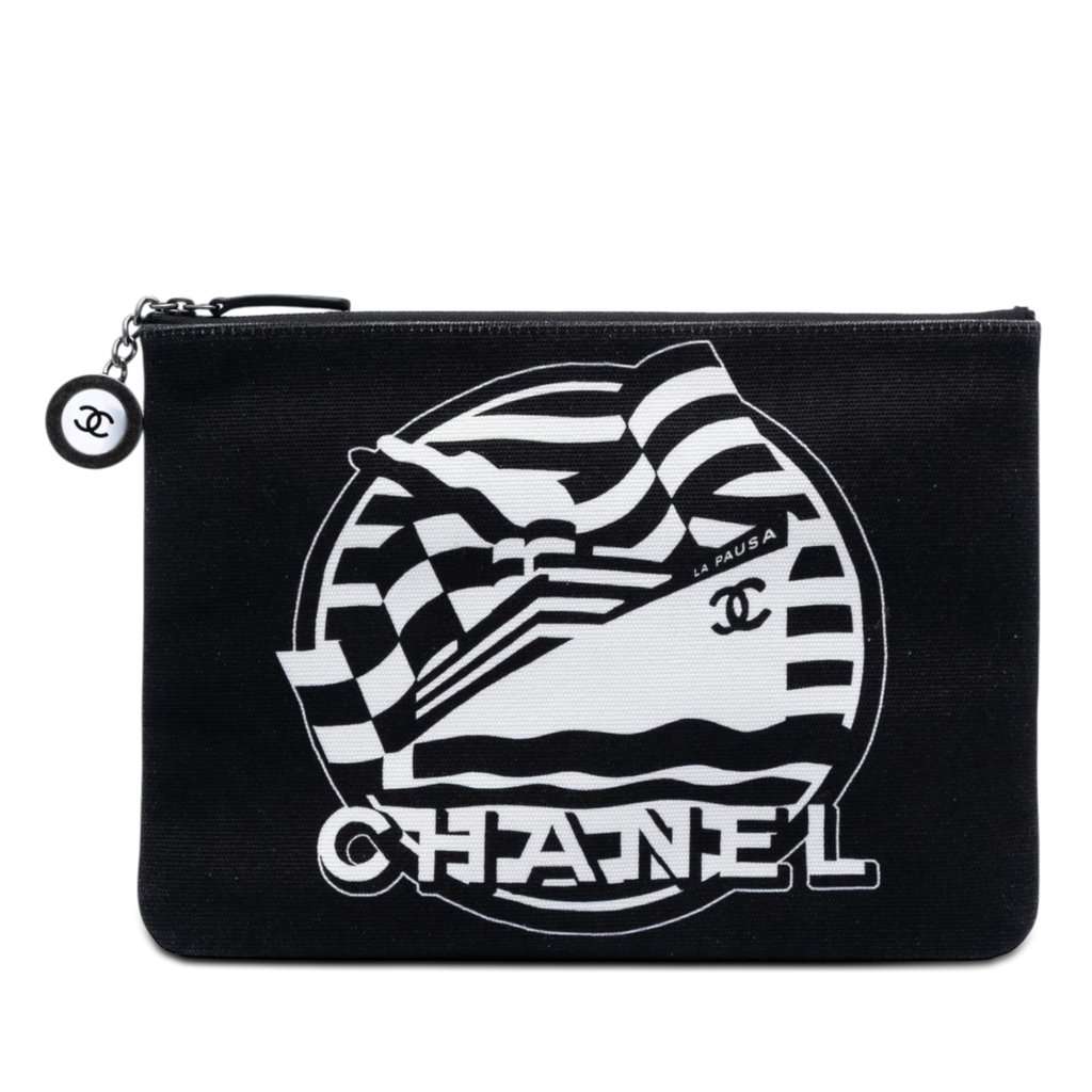 Chanel Medium Canvas La Pausa Zip O Case Clutch Black Very good condition - Front View