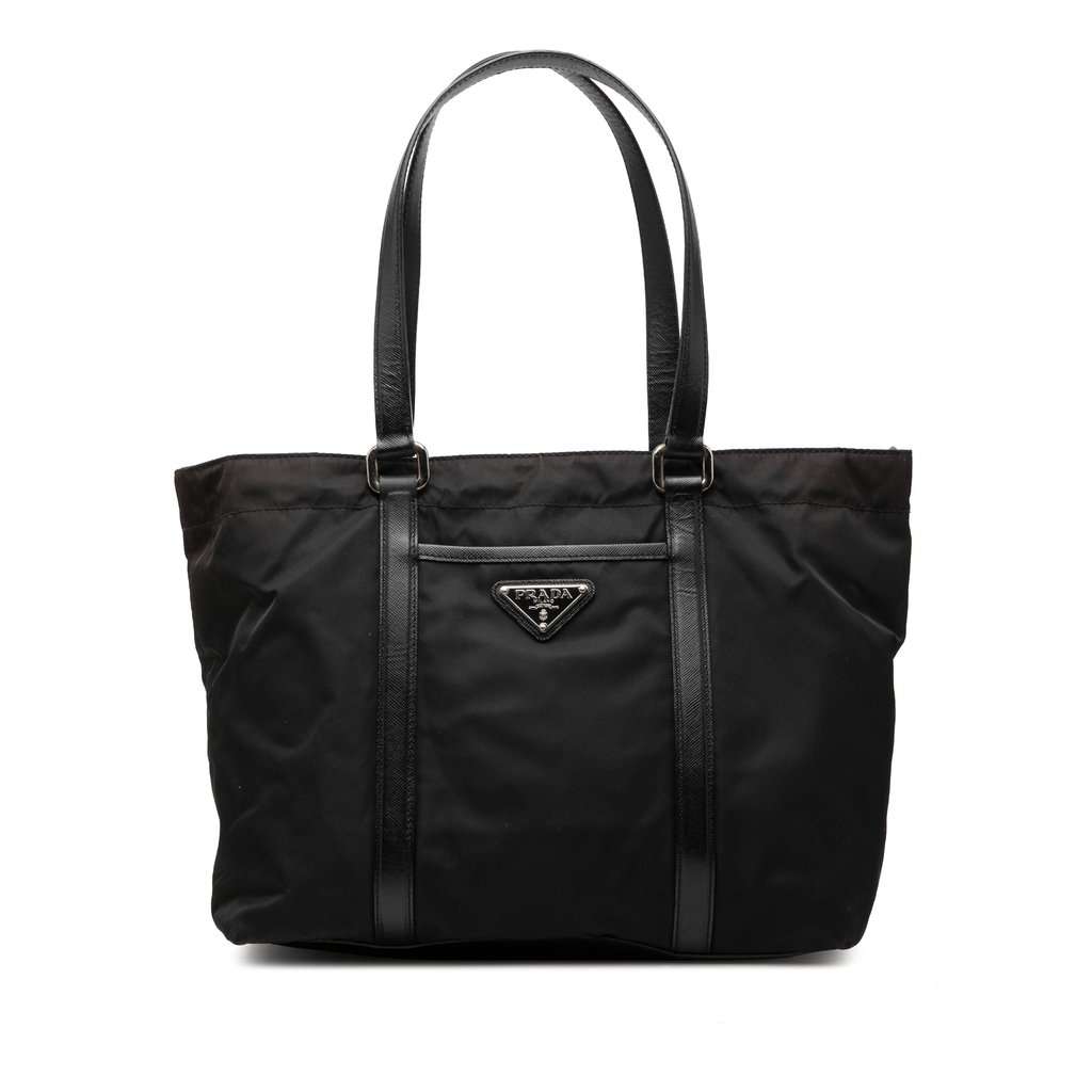 Prada Saffiano Trimmed Tessuto Tote Black Very good condition - Front View