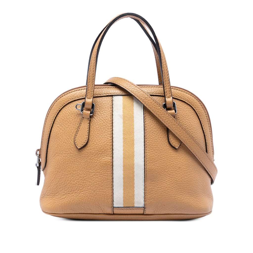 Gucci Mini Calfskin Web Dome Satchel Brown Leather Very good condition - Front View