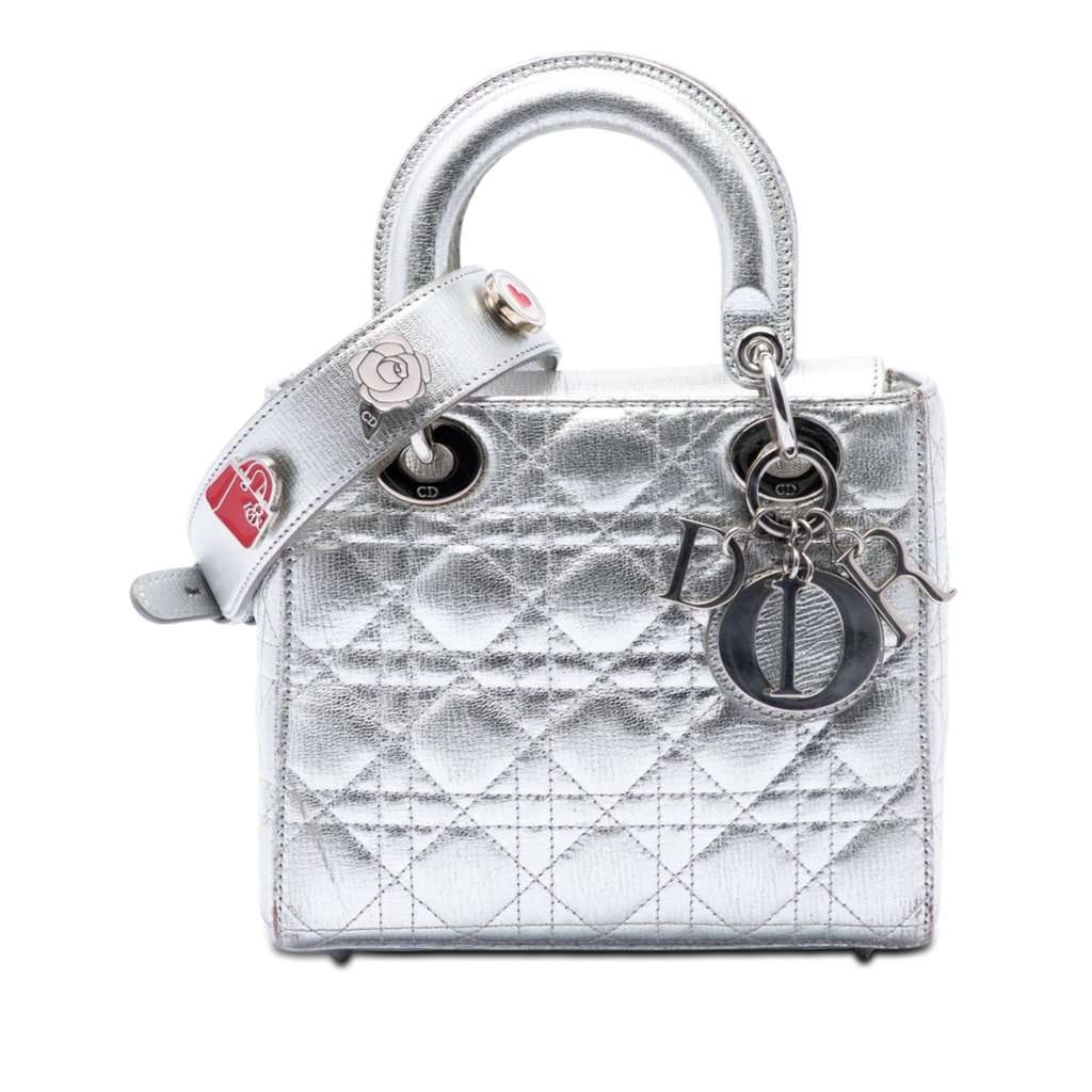 Dior Small Metallic Grained Calfskin Cannage My ABCDior Lady Dior Silver Leather Very good - Front View