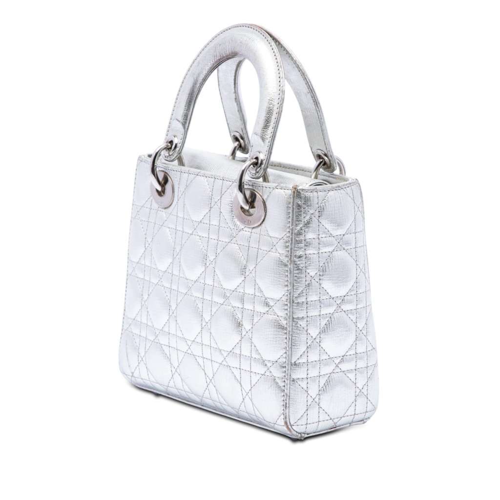 Dior Small Metallic Grained Calfskin Cannage My ABCDior Lady Dior Silver Leather Very good - Back View