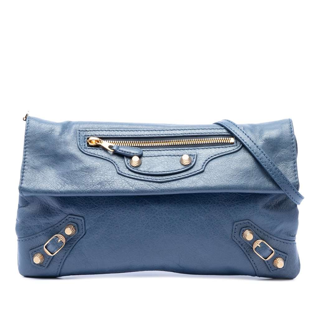 Balenciaga Lambskin Motocross Giant 12 Envelope Clutch With Strap Blue Leather Very good condition - Front View
