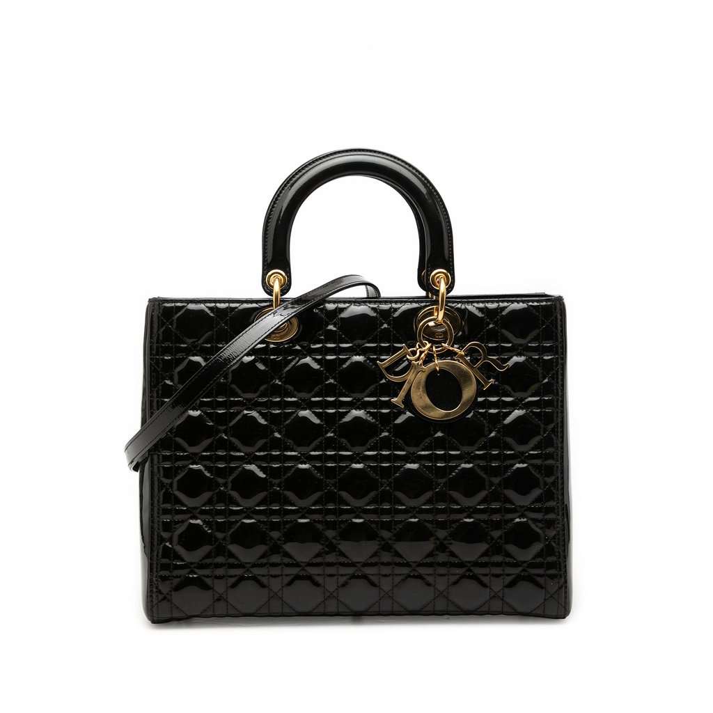 Dior Large Patent Cannage Lady Dior Black Leather Very good condition - Front View