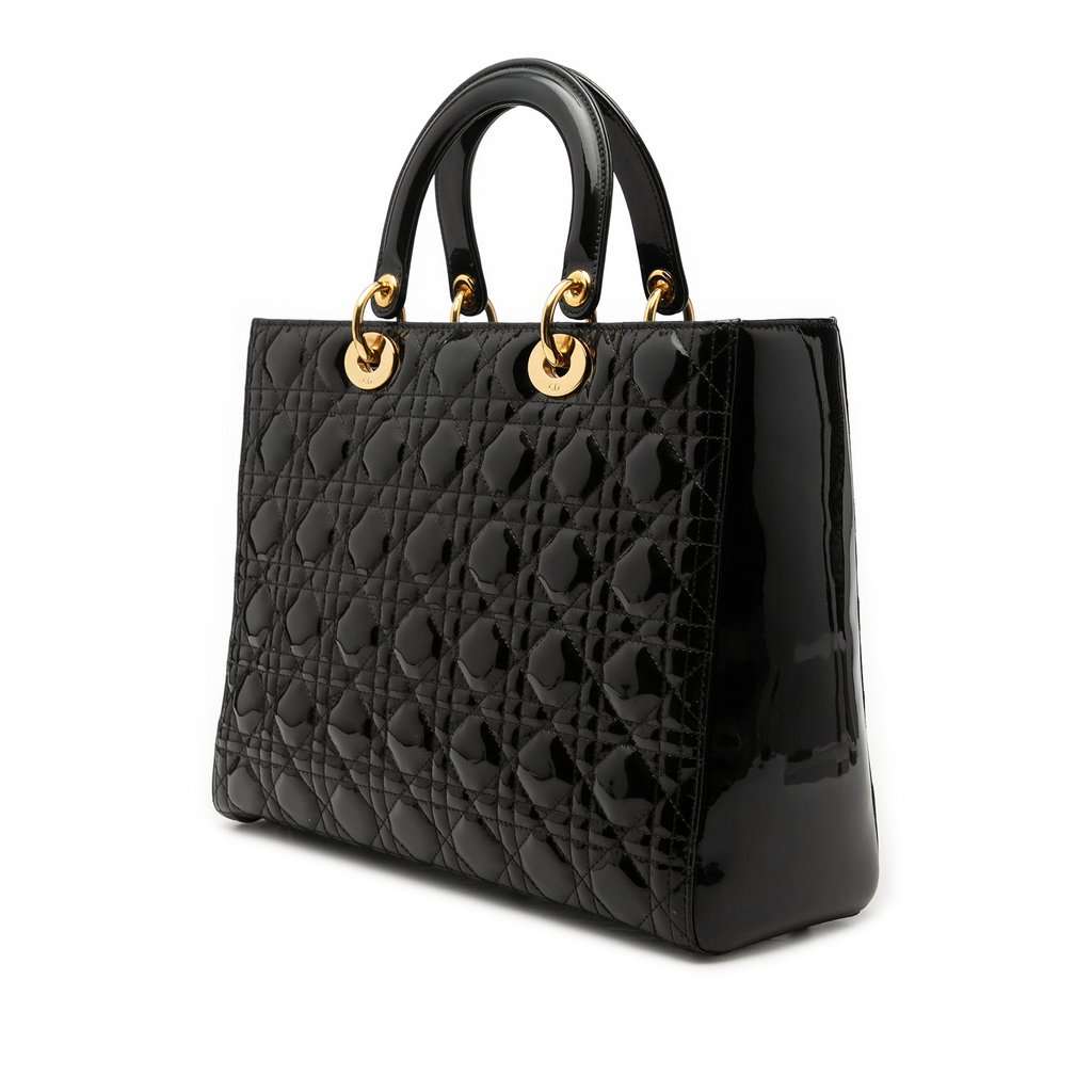 Dior Large Patent Cannage Lady Dior Black Leather Very good condition - Back View