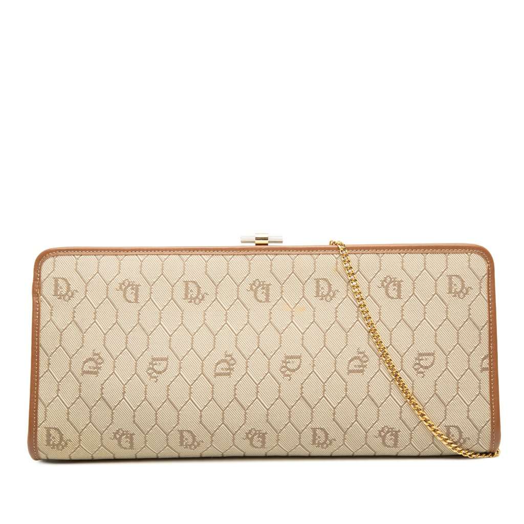 Dior Honeycomb Coated Canvas Chain Crossbody Beige Very good - Front View