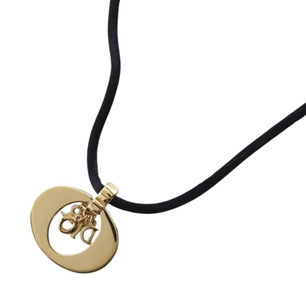 Dior Convertible Gold Plated Logo Oval Pendant Necklace Gold Metal Very good condition - Back View
