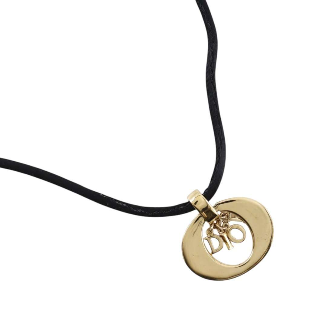 Dior Convertible Gold Plated Logo Oval Pendant Necklace Gold Metal Very good condition - Inside View