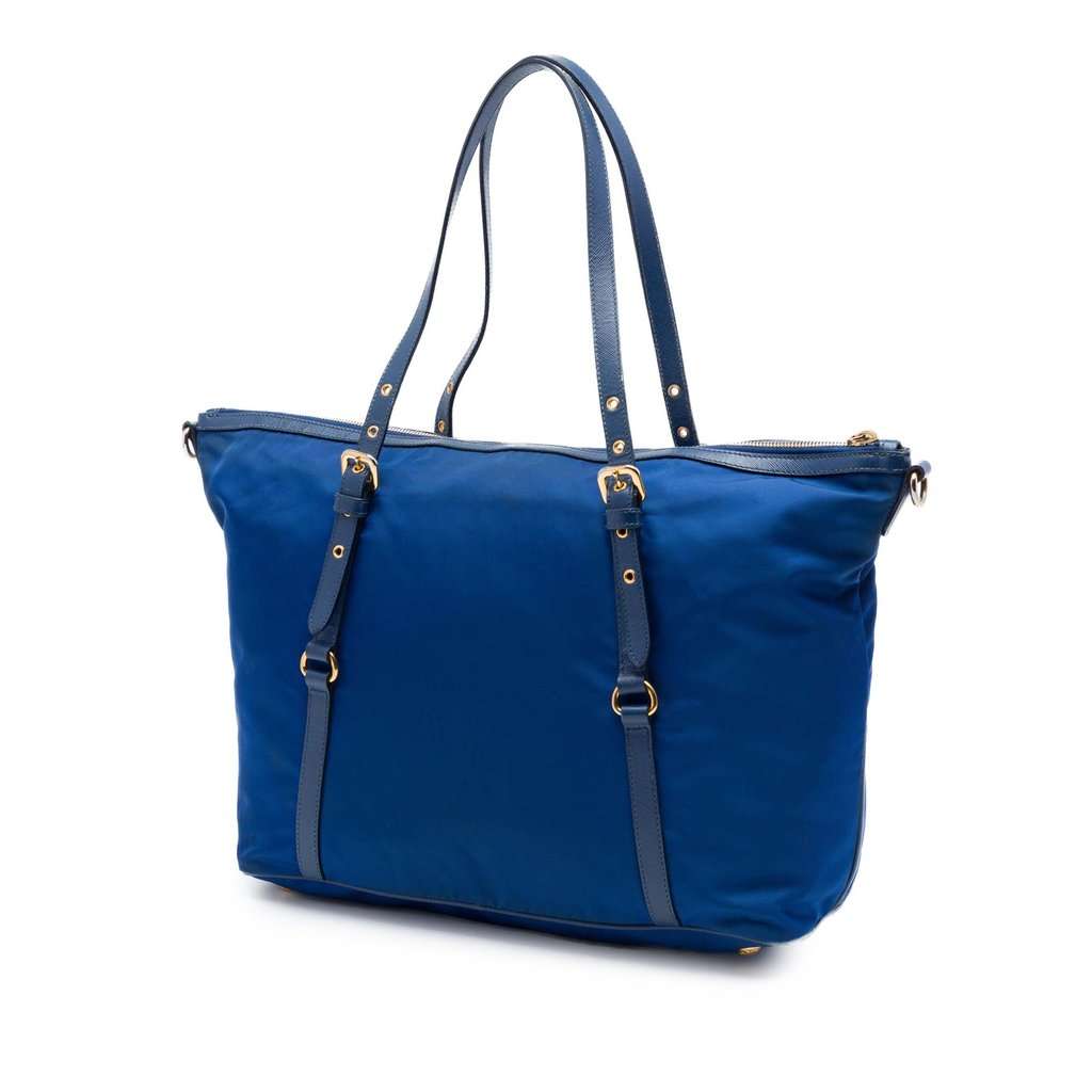 Prada Saffiano Trimmed Tessuto Zip Top Convertible Tote Blue Good condition - Back View