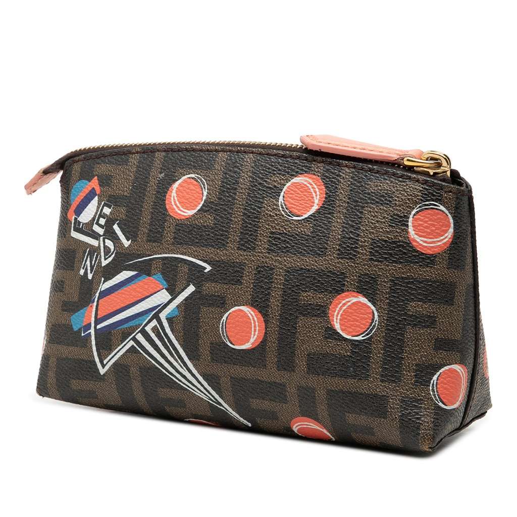 Fendi Zucca Coated Canvas Ballerina Pouch Brown Very good condition - Back View