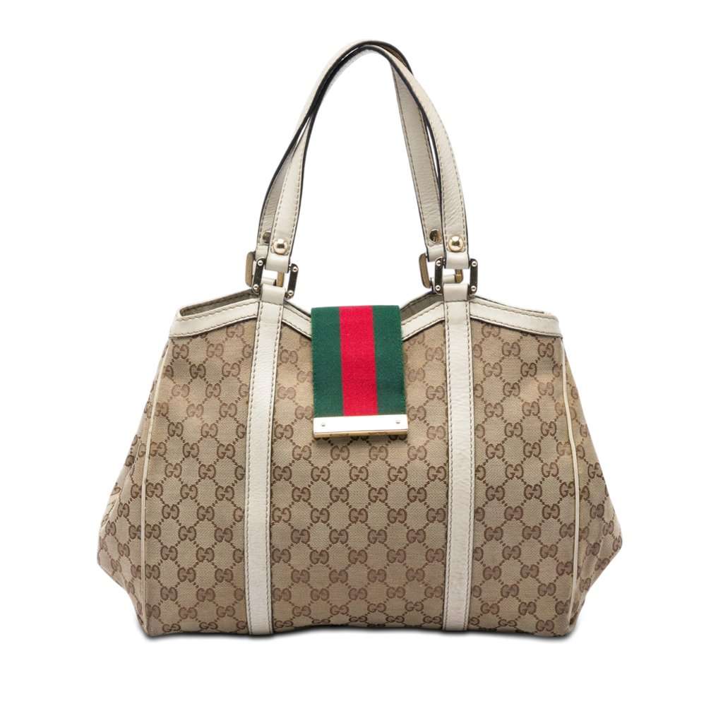 Gucci GG Canvas Web New Ladies Tote Beige Very good condition - Front View