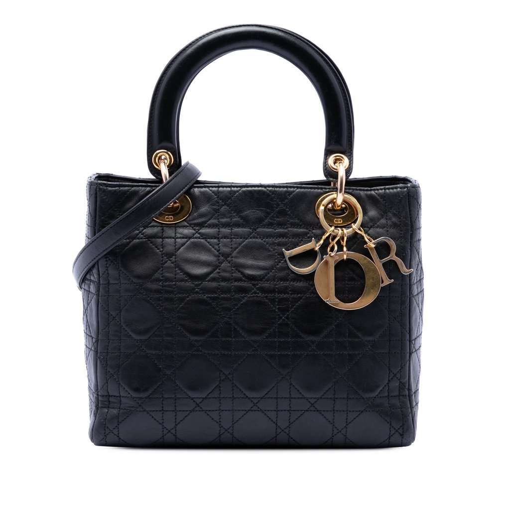 Dior Medium Lambskin Cannage Lady Dior Black Leather Very good condition - Front View