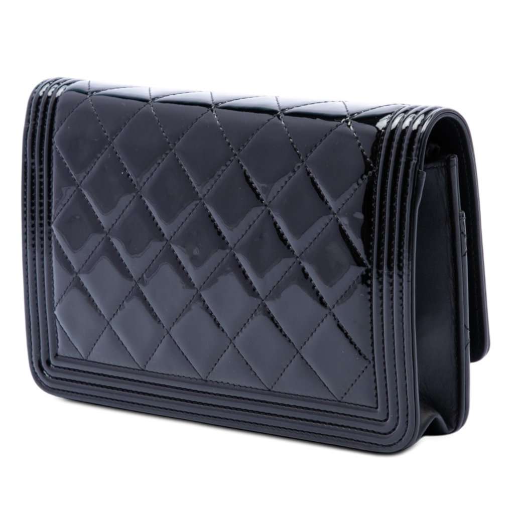 Chanel Quilted Patent Boy Wallet on Chain Black Leather Very good - Back View
