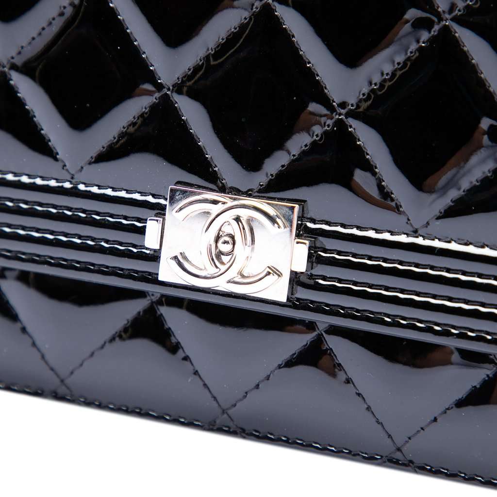 Chanel Quilted Patent Boy Wallet on Chain Black Leather Very good - Box View