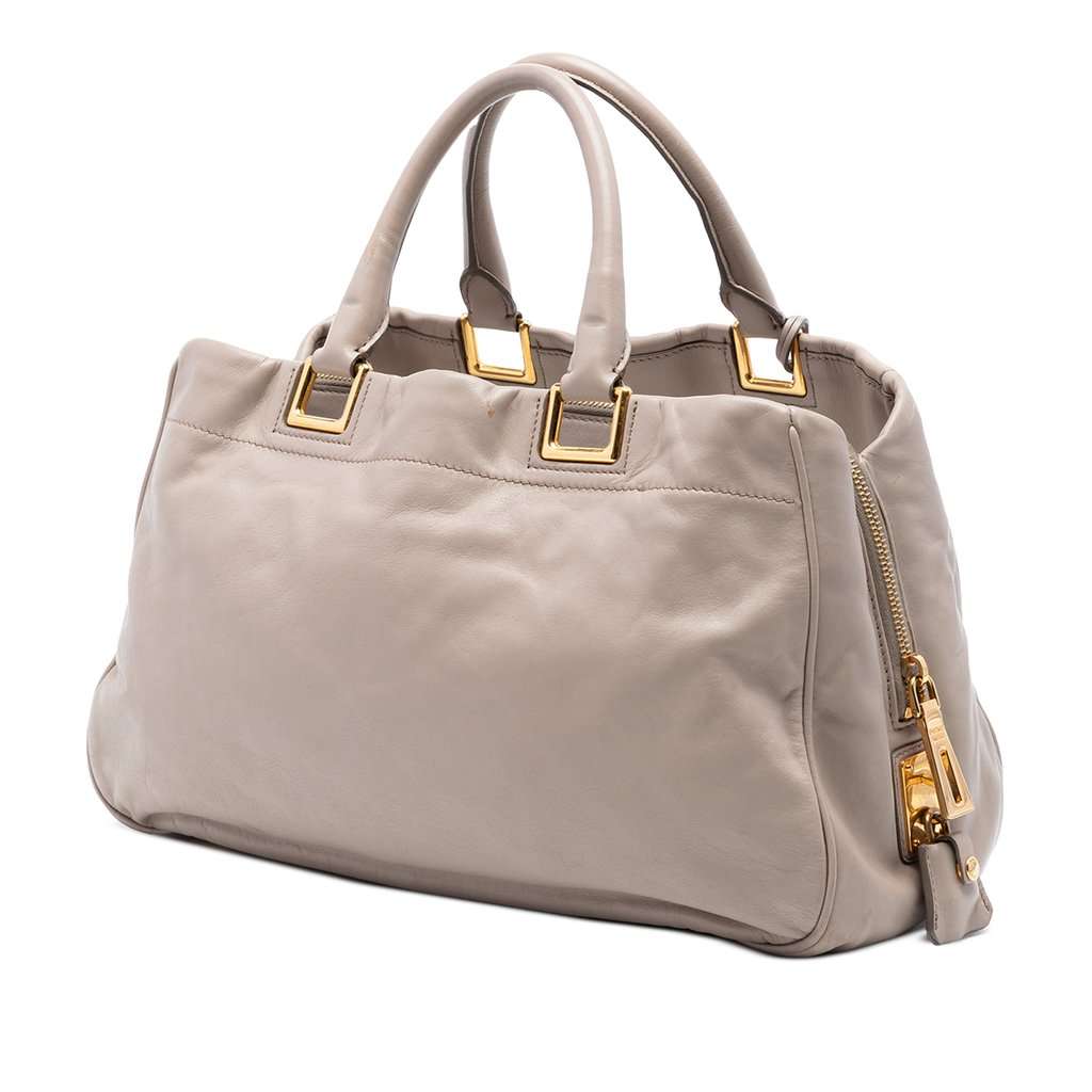 Prada Vitello Bow Satchel Beige Leather Very good condition - Back View