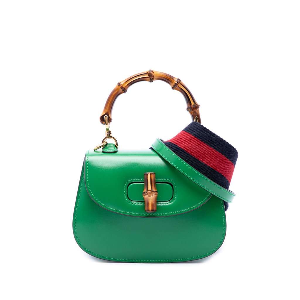 Gucci Mini Calfskin 1947 Bamboo Top Handle Bag Green Leather Very good condition - Front View