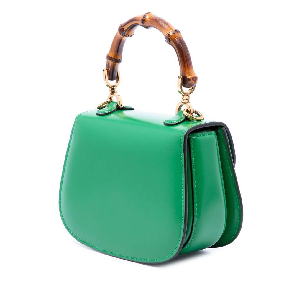 Gucci Mini Calfskin 1947 Bamboo Top Handle Bag Green Leather Very good condition - Back View