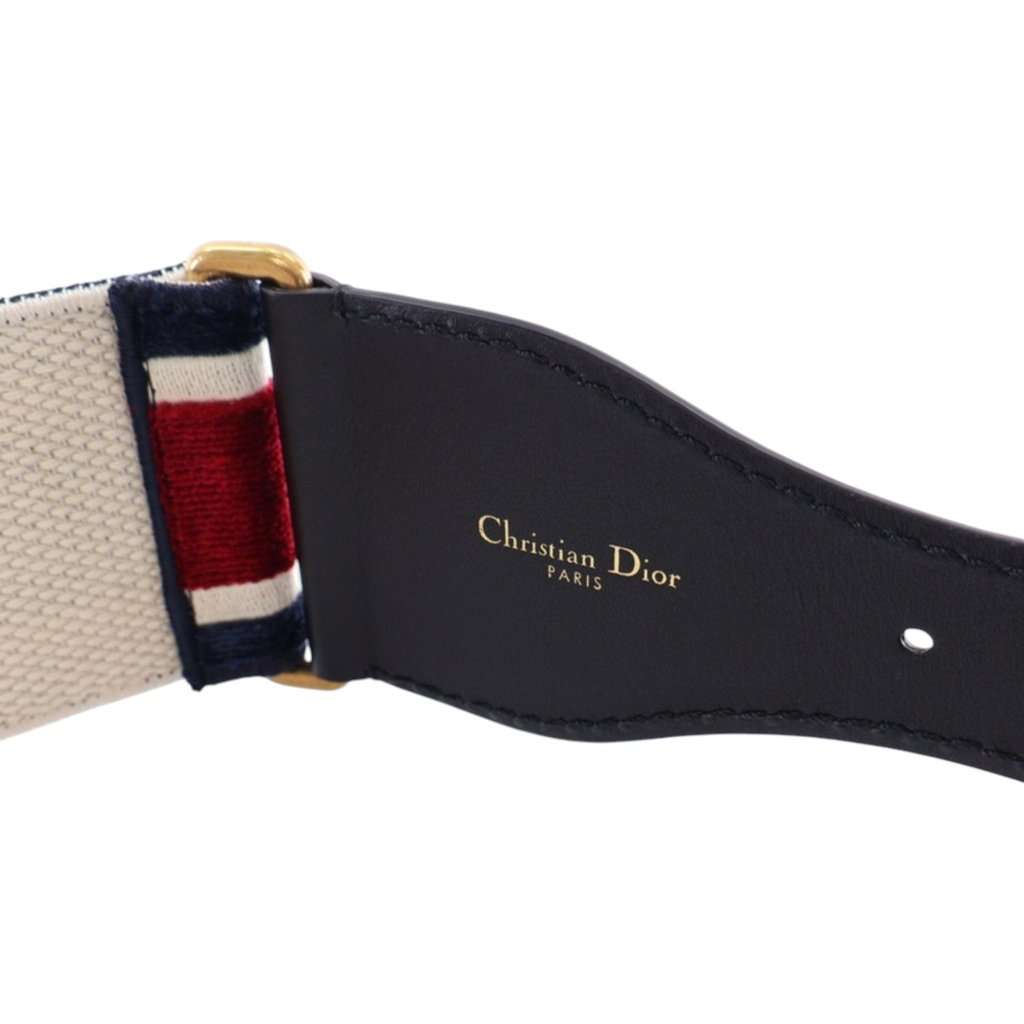 Dior Leather and Embroidered Canvas Wide Belt Black Leather Very good condition - Box View