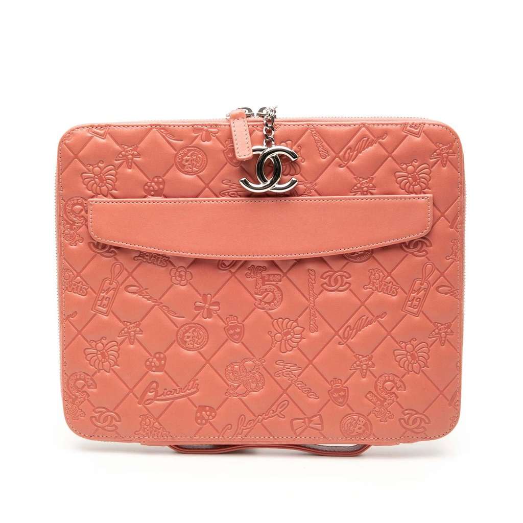Chanel Embossed Lambskin Lucky Symbols iPad Case Pink Leather Very good - Front View