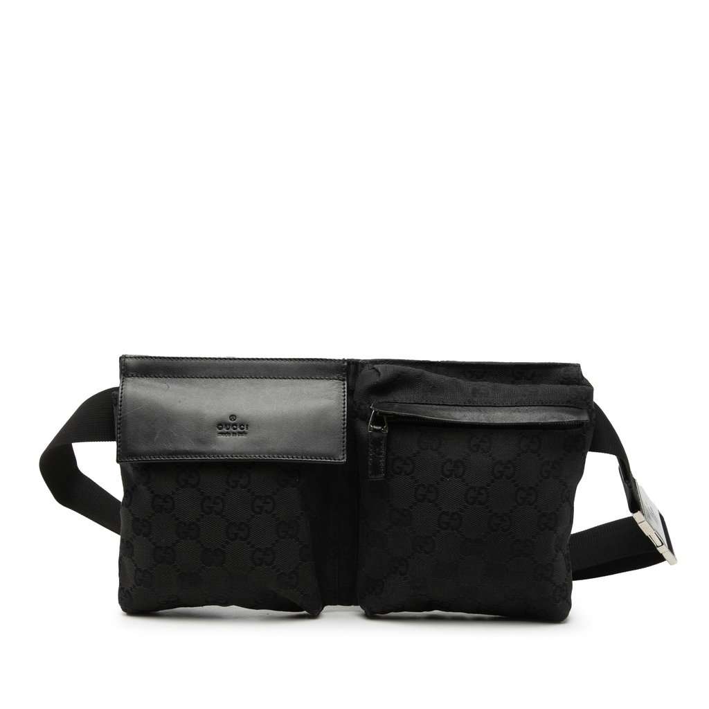 Gucci GG Canvas Double Pocket Belt Bag Black Very good condition - Front View