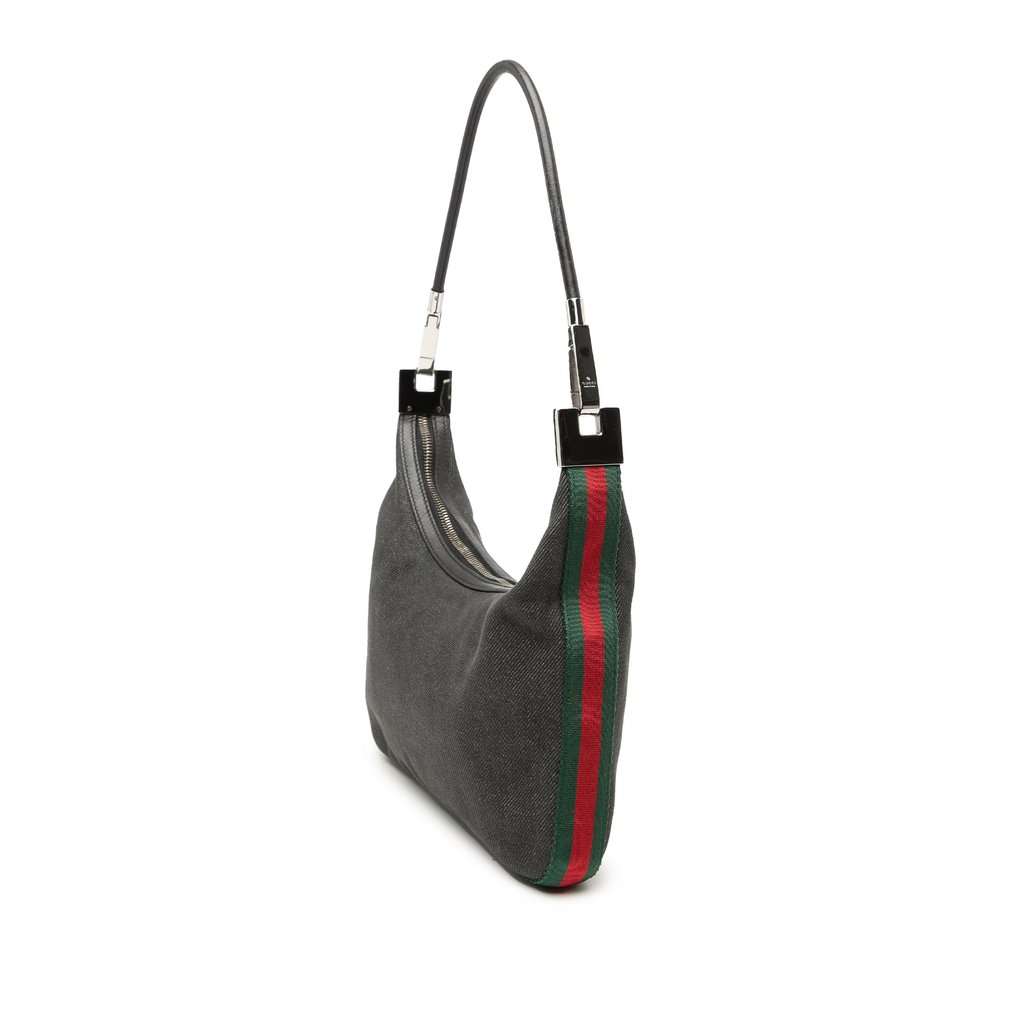 Gucci Denim Web Shoulder Bag Black Very good condition - Back View