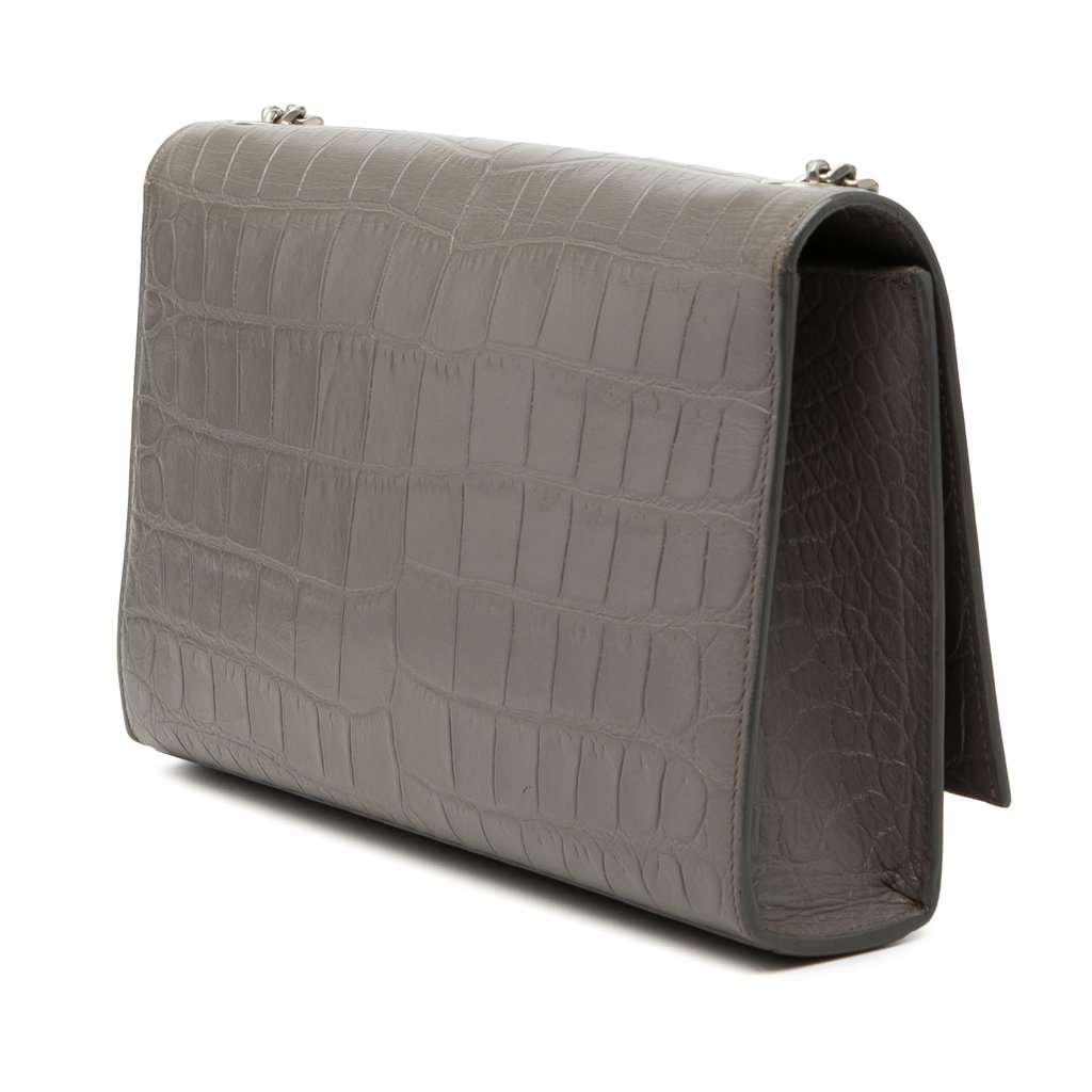 Saint Laurent Medium Croc Embossed Leather Monogram Kate Tassel Crossbody Green Leather Good condition - Back View