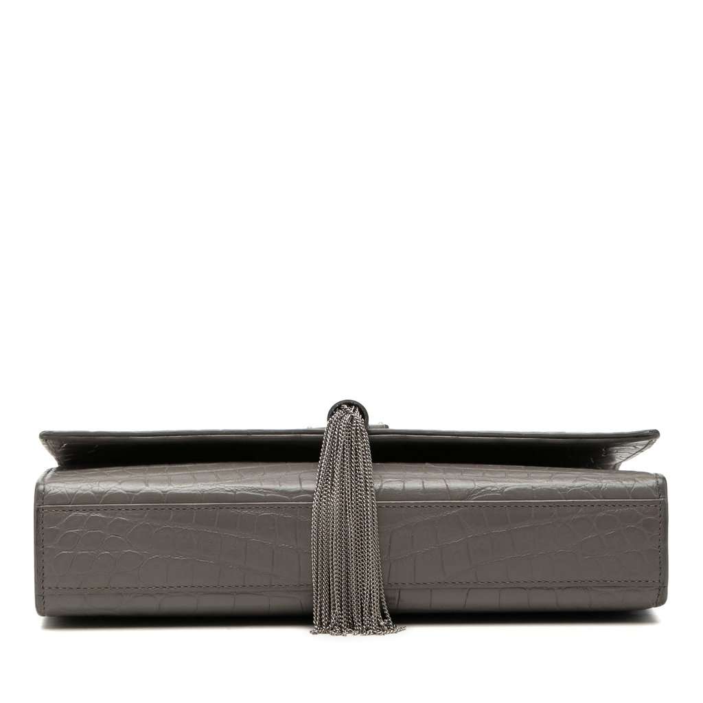 Saint Laurent Medium Croc Embossed Leather Monogram Kate Tassel Crossbody Green Leather Good condition - Inside View