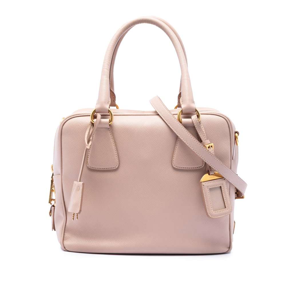 Prada Small Saffiano Square Bauletto Satchel Pink Leather Very good - Front View