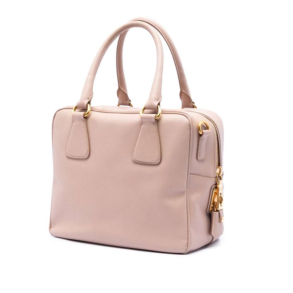 Prada Small Saffiano Square Bauletto Satchel Pink Leather Very good - Back View