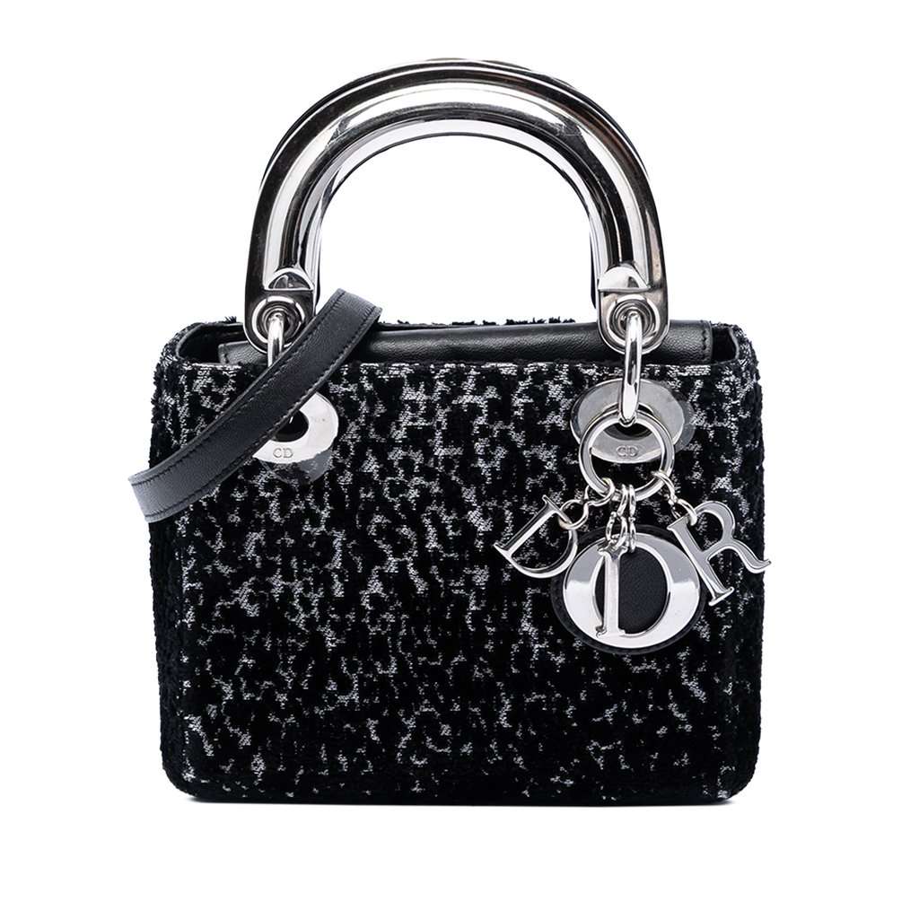 Dior Mini Fabric Lame Lady Dior Black Very good condition - Front View