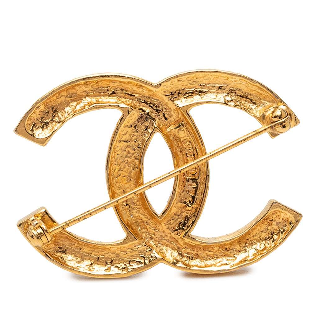 Chanel CC Gold Plated Strass Brooch Gold Metal Very good condition - Back View