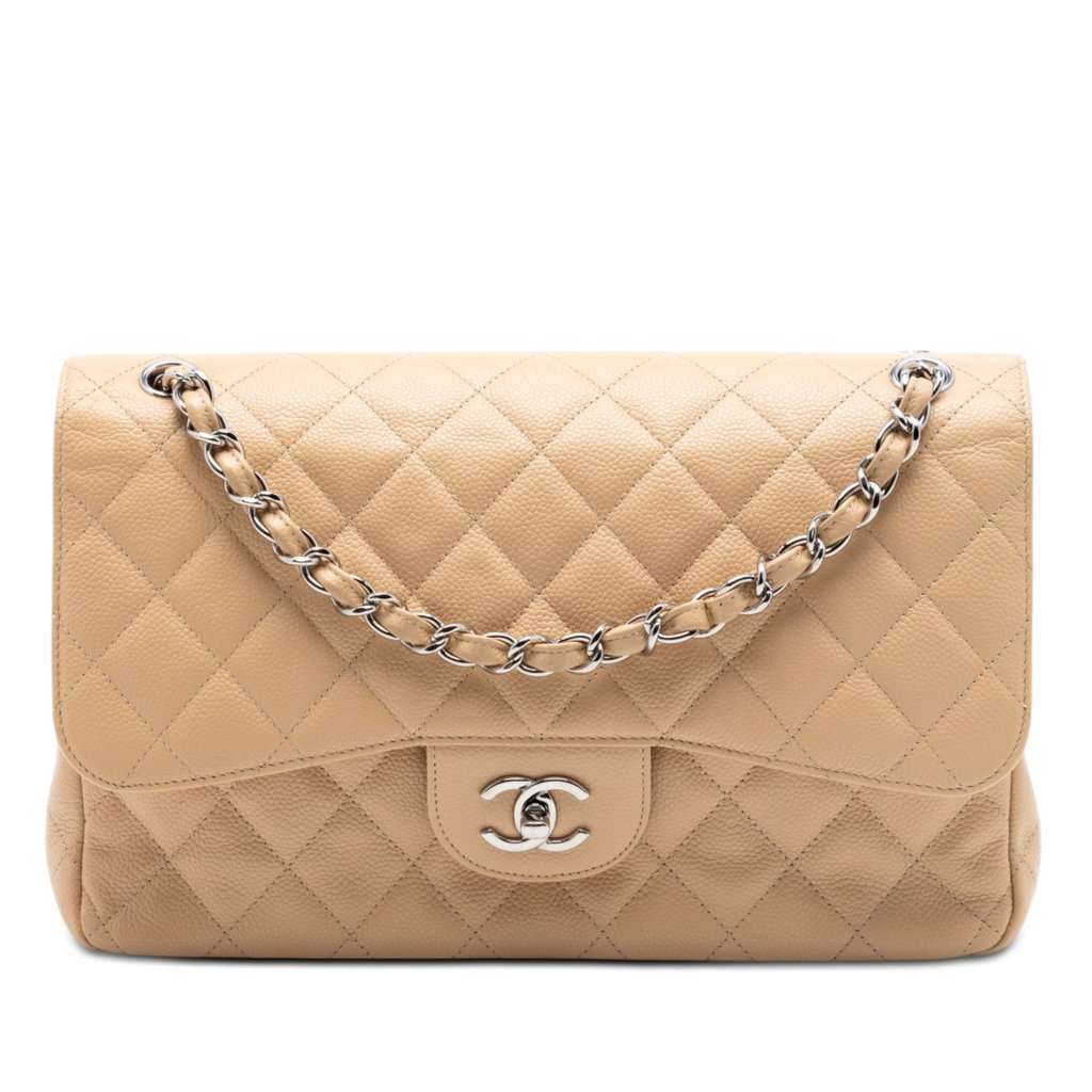 Chanel Jumbo Classic Caviar Double Flap Beige Leather Very good condition - Front View