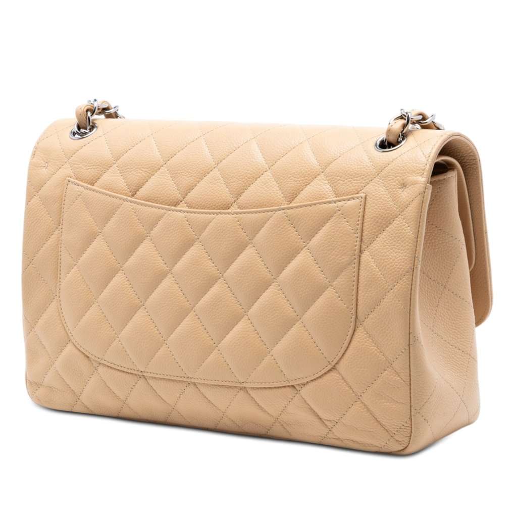 Chanel Jumbo Classic Caviar Double Flap Beige Leather Very good condition - Back View