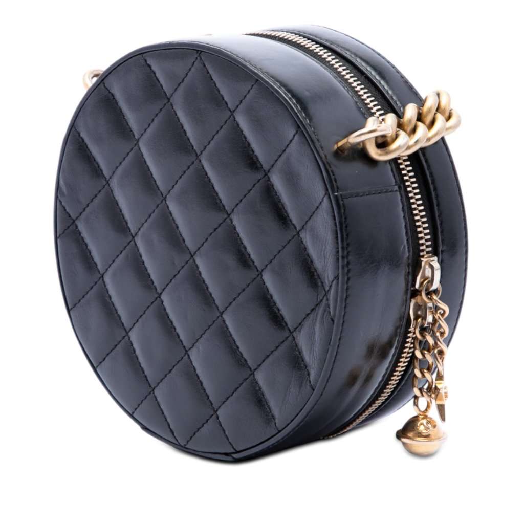 Chanel Glazed Calfskin Round As Earth Evening Bag Black Leather Very good condition - Back View