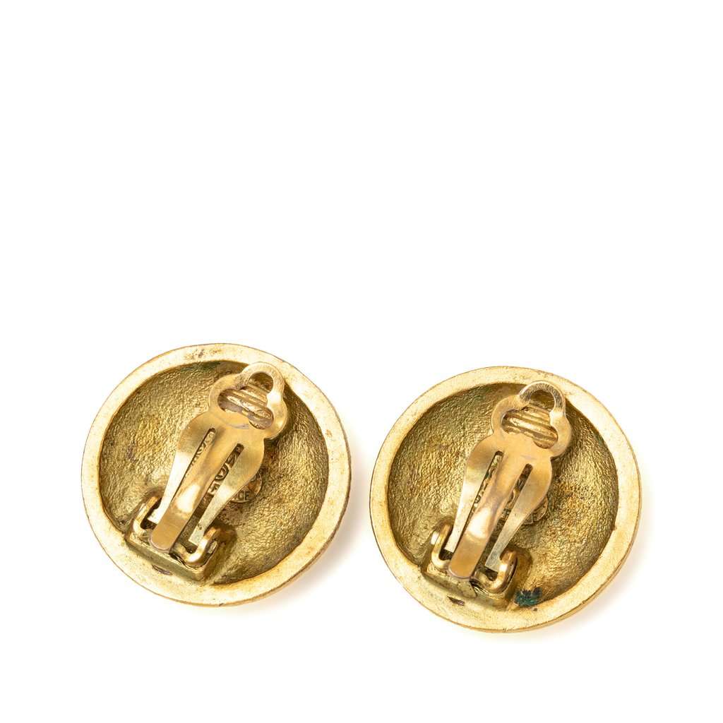 Chanel CC Gold Plated Round Clip On Earrings Gold Metal Very good condition - Back View