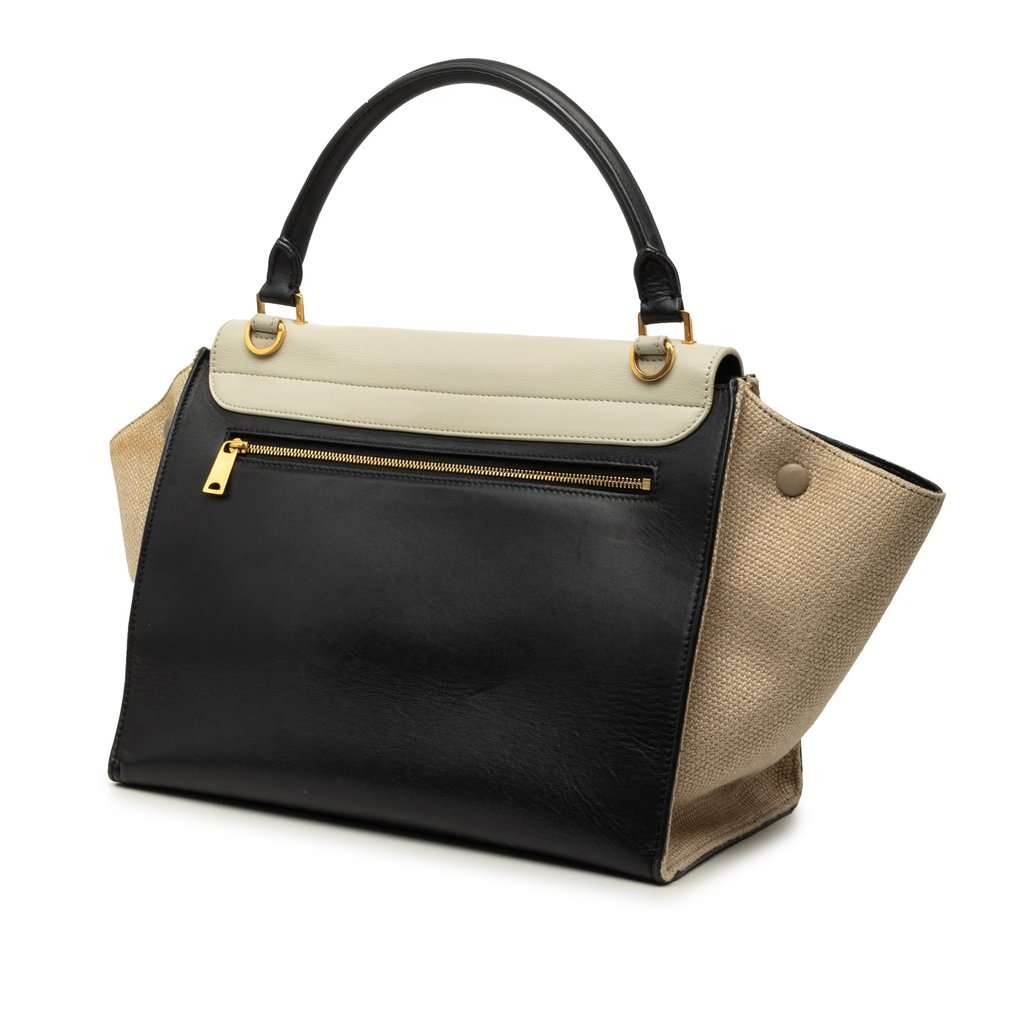 Celine Medium Tricolor Calfskin and Canvas Trapeze Satchel Black Leather Very good - Back View