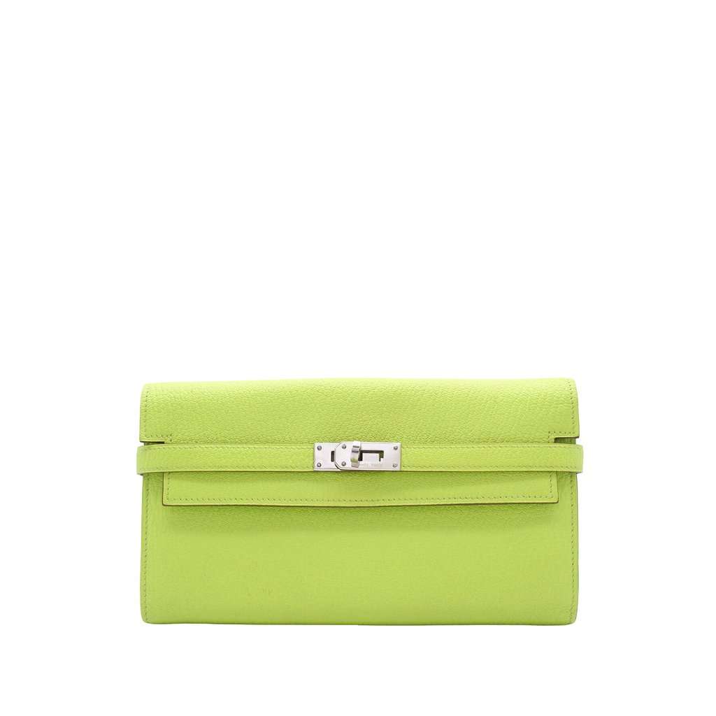 Hermès Chevre Mysore Kelly Longue Wallet Green Leather Very good - Front View